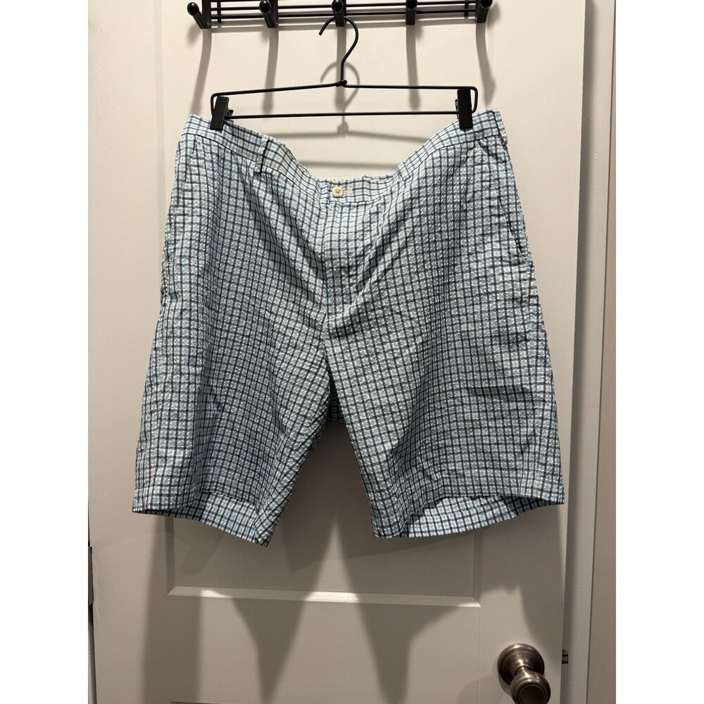Peter Millar Shorts Mens 38 x 9 Blue Check Crown Sport Seersucker Golf Casual